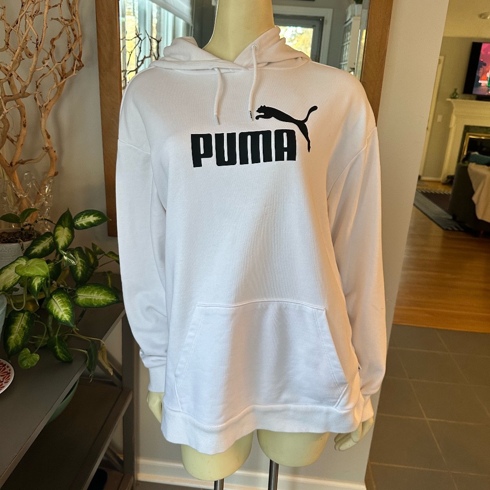 Women's Puma White Logo Pullover Hoodie / Sweatshirt~ Large